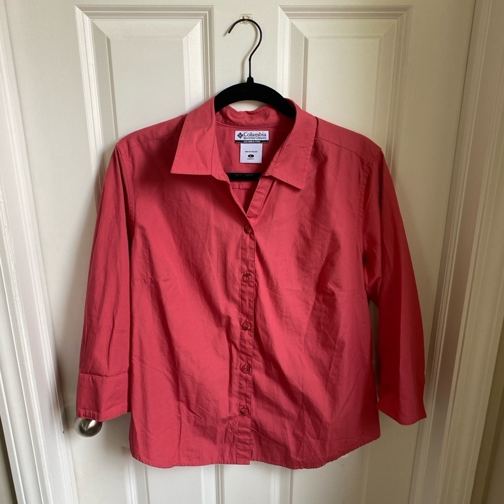 Columbia Button Down Salmon Blouse Women’s Large Outdoor Hiking